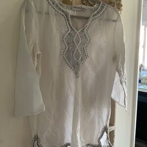Chico's Cream Tunic with Gray Embroidery